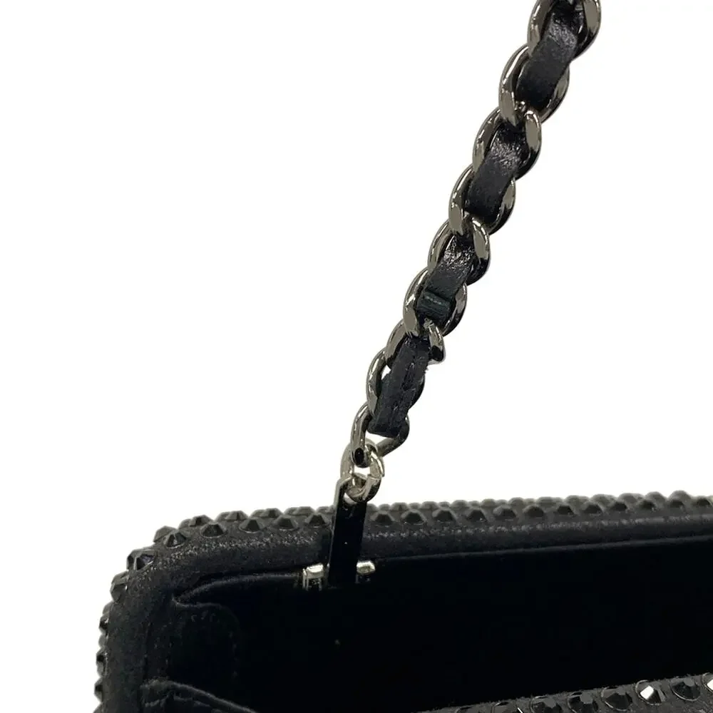 Chanel Shoulder Bag Black White Leather Rhinestones